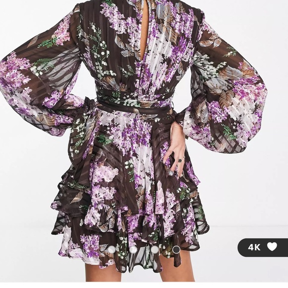 ASOS DESIGN button front mini dress in satin stripe with belt detail floral - Picture 7 of 7